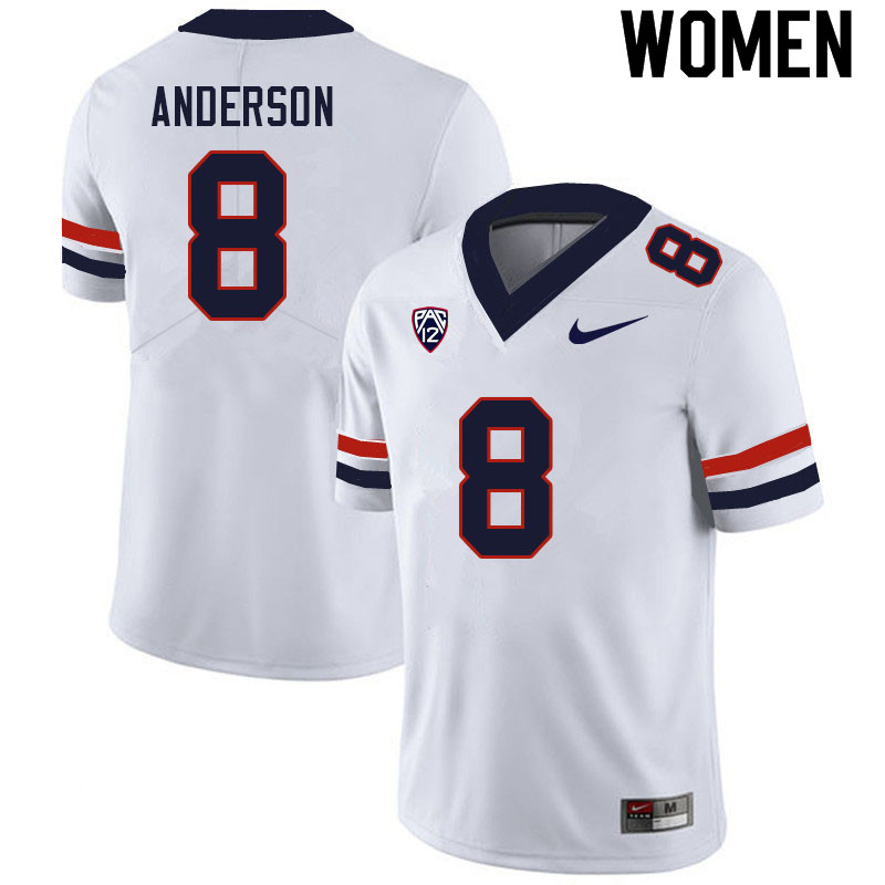 Women #8 Drake Anderson Arizona Wildcats College Football Jerseys Sale-White - Click Image to Close
